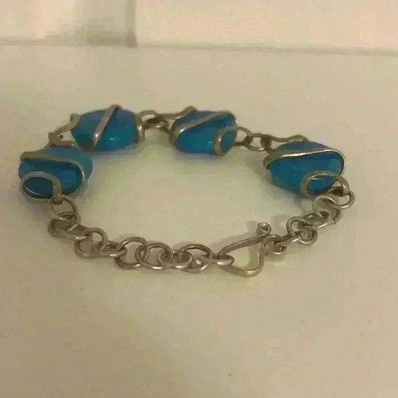 Sterling Silver Vintage 80s Italian Blue Glass Bracelet - Picture 5 of 15